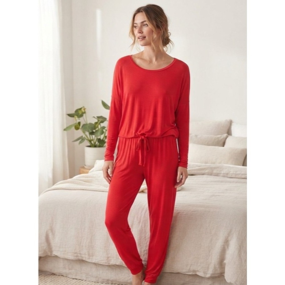 Eberjey Gisele Red Slouchy Lounge Set Medium Tencel Modal Joggers PJs